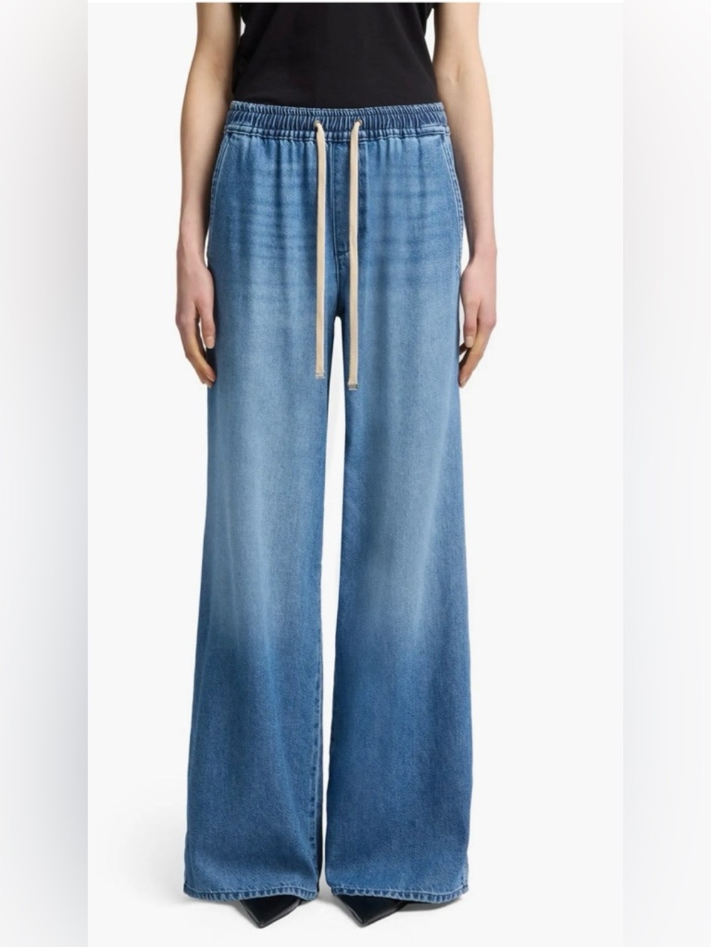 7 For All Mankind Hana Pull-On High Waist Wide Leg Jeans Hilo Blue Size M NWOT